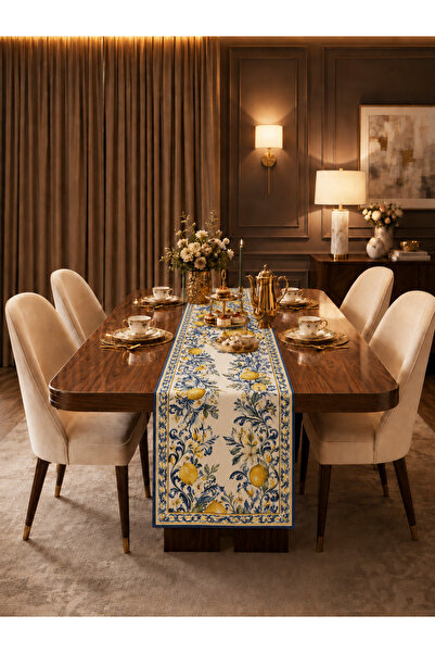 HOMESSA Blue White Lemon Modern Decorative Runner Tablecloth