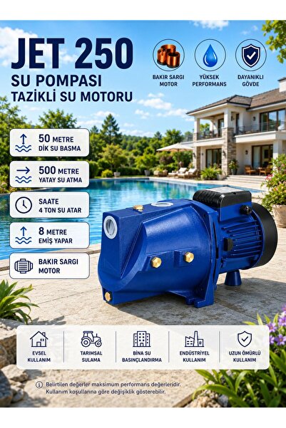 SCHUTZENGER BAKIR JET250 YÜKSEK BASINÇLI KENDİNDEN EMİŞLİ SU MOTORU 8 mt EMİŞ...
