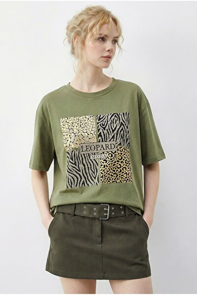 Hiccup Tricou cu guler rotund și paiete cu imprimeu leopard LUCCI