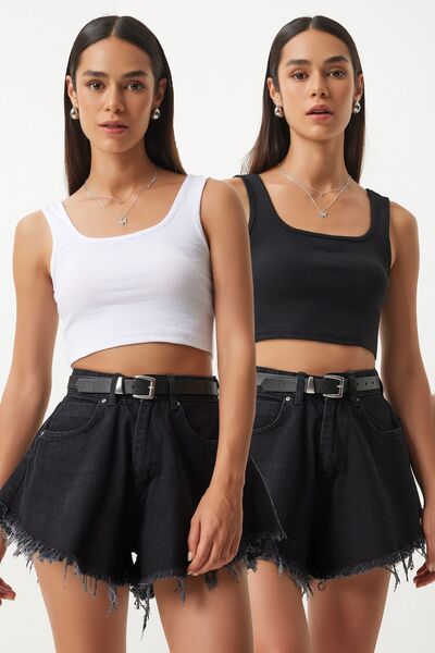 Hiccup Bluză scurtă cu croială slim fit și guler pătrat, model ISTANBUL