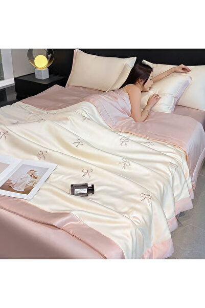 HI-FINE 4-Piece Set Ice Silk Quilt, Summer Simple Ice Silk Quilt, Duvet Cover...
