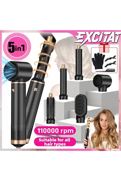 Excitat Многофункционален сешоар, Ексайтат ® 5 в 1, Въртяща се четка с 9 прис...