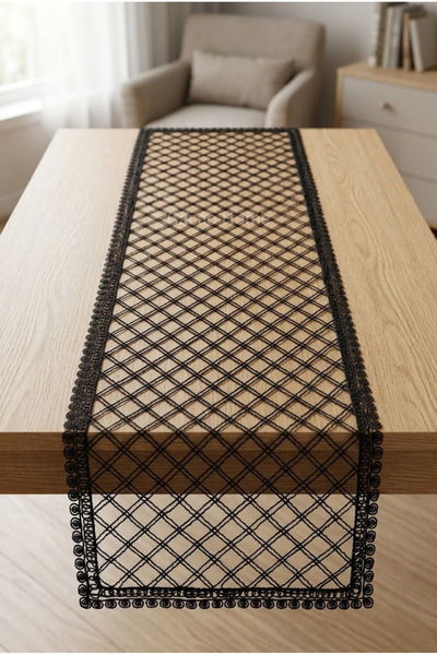 cacao home Fransız Dantelli Örme Tabanlı Tek Runner Masa Örtüsü 35x110 Cm Mas...