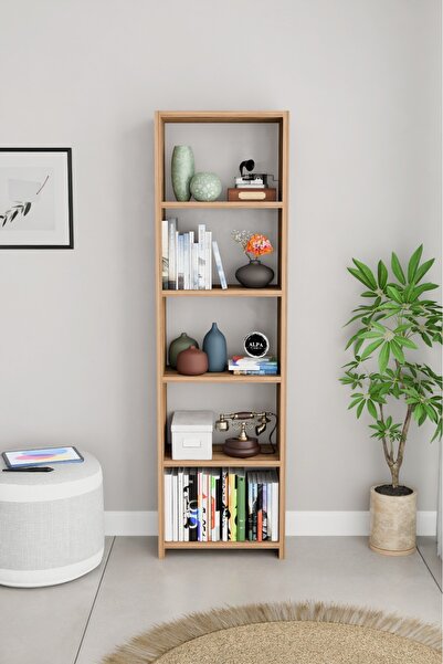 alpaevmobilya Ahşap 5 Raflı 150 Cm Çok Amaçlı Açık Kitaplık Dekoratif Salon R...