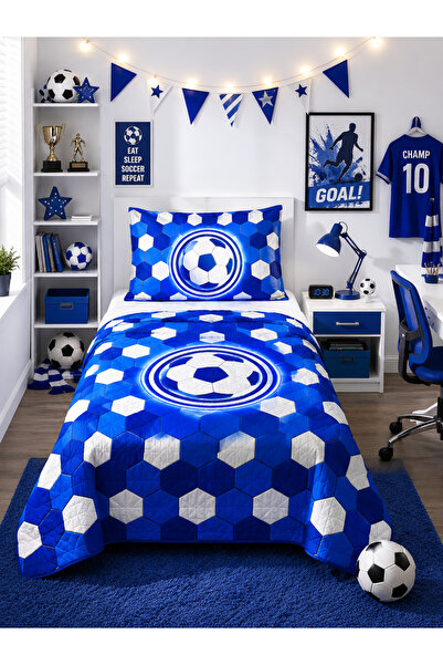 Bebişim Halı Blue and White Fan Children's Room Single Pique Bedspread