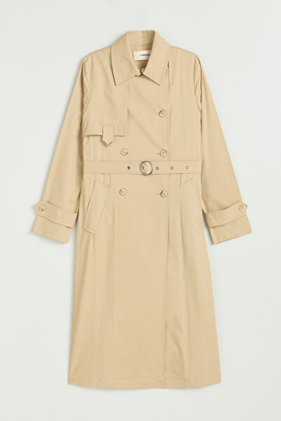 Nihan Accessory Detailed Belted Trench Coat - Camel