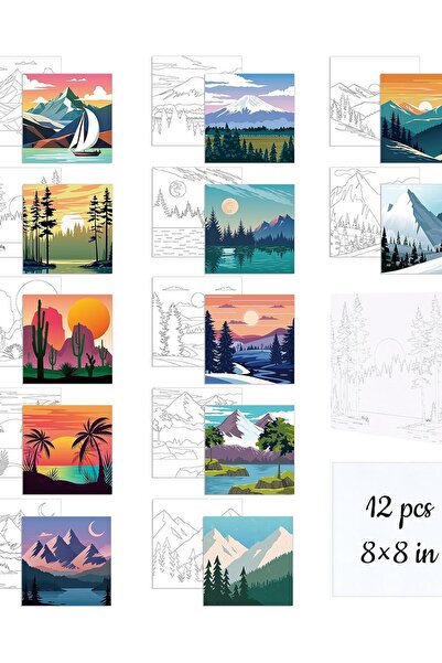 OEM Pânze de pictură cu imprimare pentru vopsit, set 12, cadou, 20x20 cm