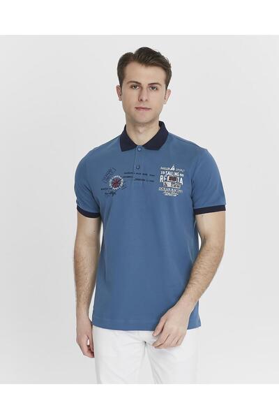 Arma Men's Blue Lycra Pique Polo Neck T-Shirt Y 27374308801