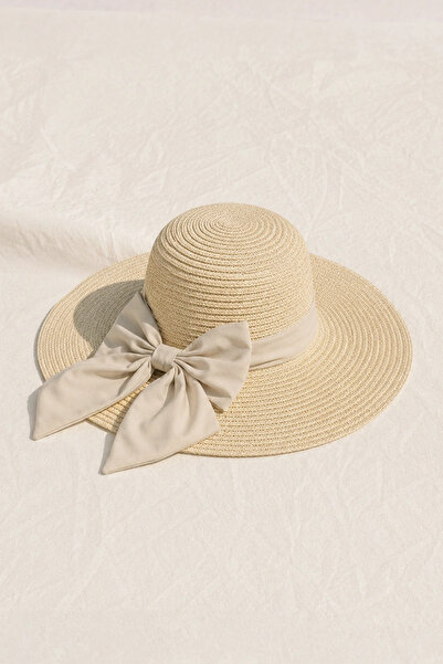 Madame Polo Ribboned straw hat - beige