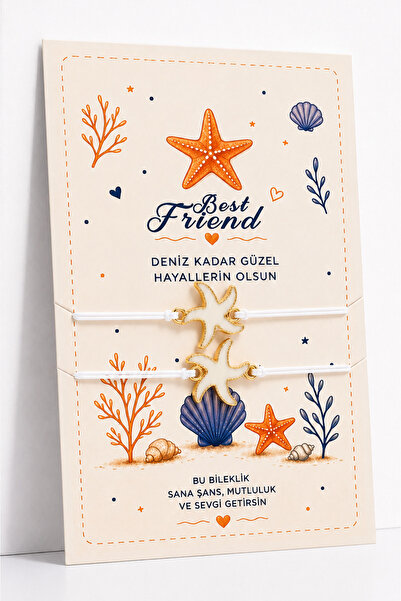 MakeWell Deniz Yıldızı Best Friend İpli Bileklik Seti 2'li – Ayarlanabilir Ar...