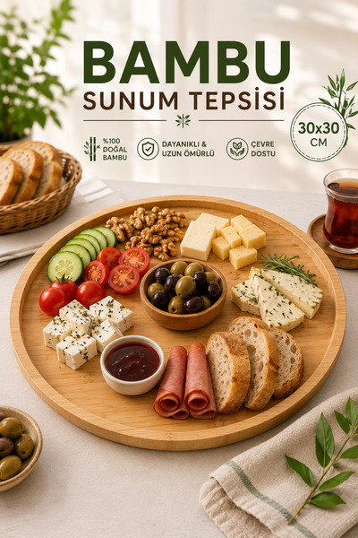 legna Premium Bambu Sunum Tepsisi 30 CM | Kahvaltı, Çerez ve Servis Sunumu