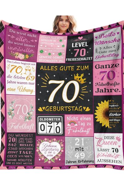 OEM Pătură pentru 70 de ani Flanel moale 150x130 cm Cadou aniversar Roz