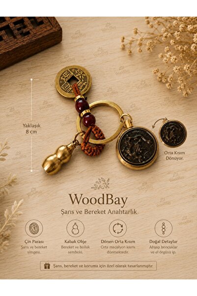 WoodBay Μπρελόκ Τύχης και Ευημερίας με Περιστρεφόμενο Μενταγιόν και Κινεζικό ...