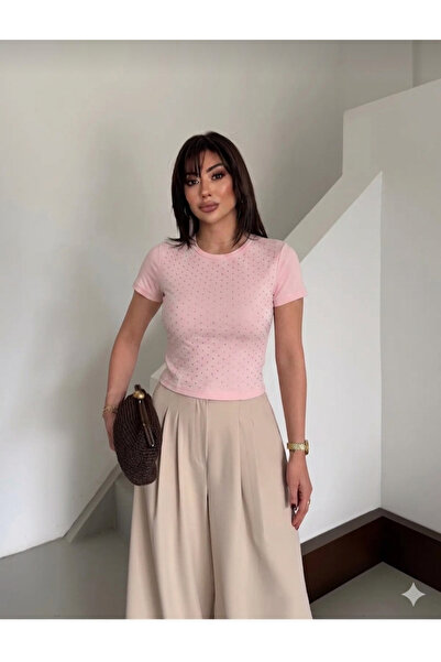 GÜLSEVEN GULSEVER MODA Zarif Taş Detaylı Günlük Şıklık kumaşına kalitesini ha...