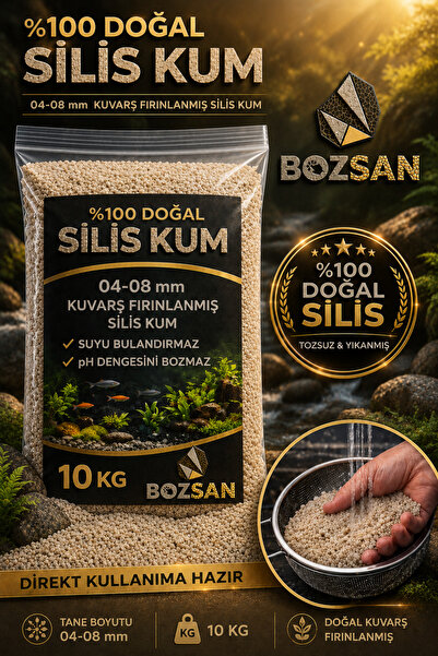 Bozsan 10 Kg 04-08 mm Silis Krem Renk Kumsal Kumu, Bitki Marimo Teraryum Kumu...