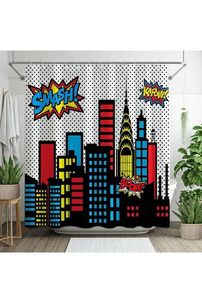 OEM Perdea de duș rezistentă la apă 180x180 cm 12 cârlige Comix - Cityscape