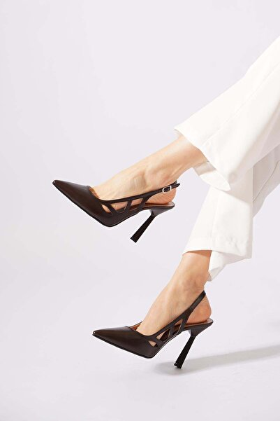 Moda Pie Derner side window laser women's high heel shoes coffee