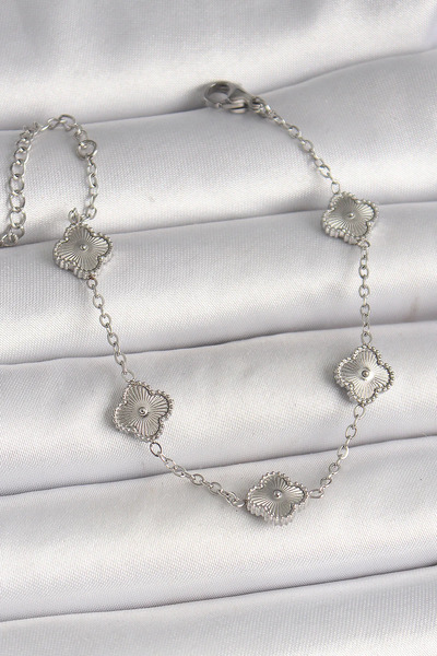 ALKASAZ 316L Steel Silver Color Engraved Baby Boy Clover Model Women's Bracelet