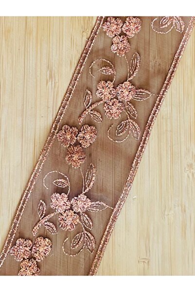 Öztürk Tuhafiye Bakır Rengi Sim Nakışlı Ara Güpür Dekoratif Şerit. 7 cm x 1 m...