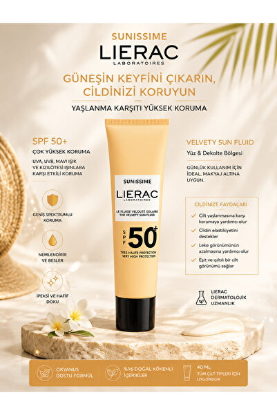 Lierac Sunissime Velvety Sun Fluid SPF50 Yüz Dekolte Bölgesi Yaşlanma Karşıtı...
