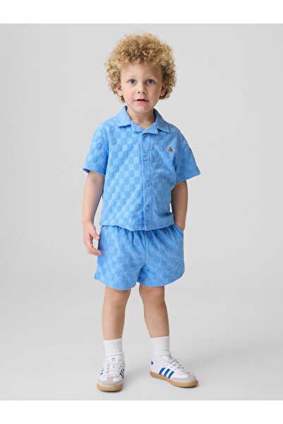 GAP Erkek Bebek Mavi Kareli Terry Resort Outfit Set