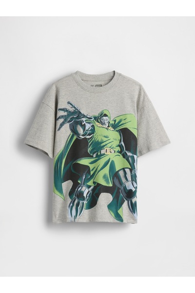 GAP Erkek Çocuk Gri Marvel Relaxed Grafik Baskılı T-Shirt