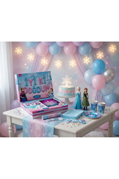 BİLGİ K K ELSA KIZLAR Doğum Günü Kutlama Seti 8 Kişilik Tabak Bardak Balon Pe...