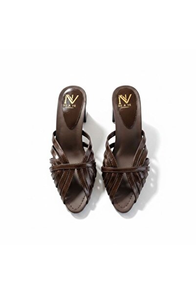 NE&VE SHOES نعال نسائية ذات كعب سميك من الجلد البني