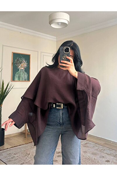 YELZEY BUTİK Oversize İnce Dökümlü Bluz