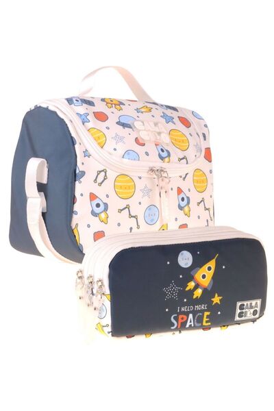 CalaCilo Space Printed Boys' Navy Blue Color Lunch Box and Pen Holder Set - S...