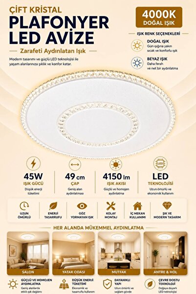 LEDAY 45 WATT 49CM LED PLAFONYER AVİZE - 4000K