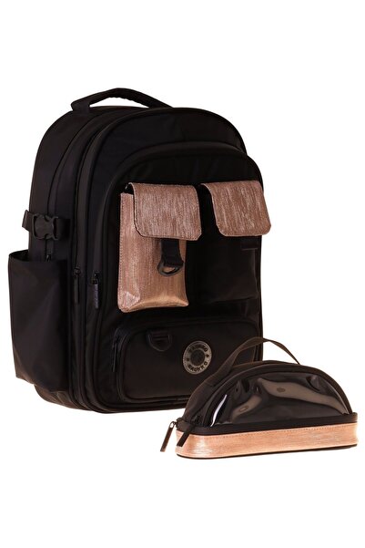 KAUKKO Set rucsac școlar și geantă pentru creion pentru fete Black Rose, negr...
