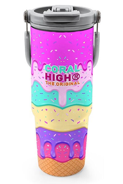 Coral High 900 ml Kız Çocuk Çok Renkli Dondurma Desenli Çelik Termos /Matara ...