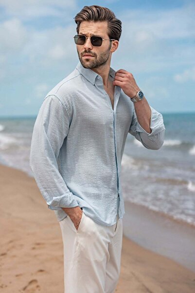 Madmext Baby Blue 100% pamučna muslin tkanina muška košulja E6775