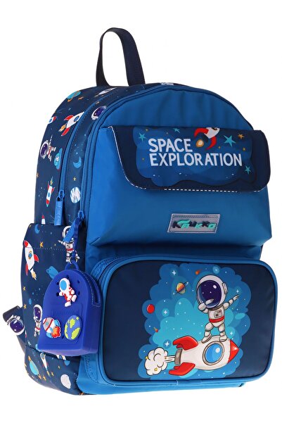 KAUKKO Kids Boy Astronaut Printed School Bag - Navy Blue - Space - L5364