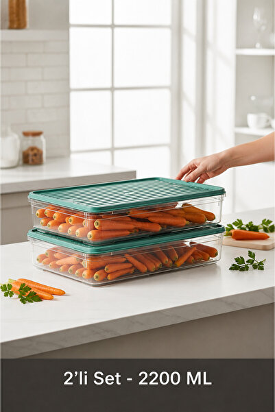 Funny Life 2-Piece Refrigerator & Freezer Organizer 2200 ml Microwave Compati...