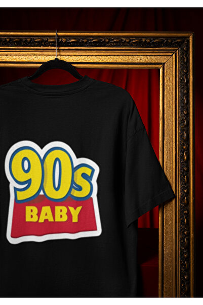 MG تي شيرت قطني مطبوع عليه 90'S BABY ذو ياقة دائرية وقصة كبيرة الحجم للجنسين ...