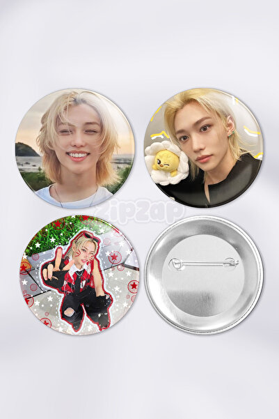 ZipZap Felix Stray Kids KPOP Çanta Süsü Rozet İğneli Buton Rozet Seti (3 ADET)