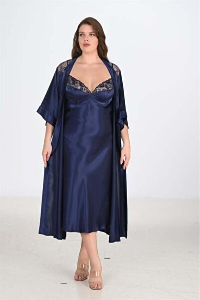 Generic Brand Ahu 2-Piece Navy Blue Dressing Gown Set Bigsize 6228