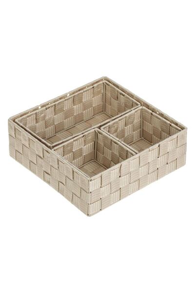 OEM Set 4 buc coșuri depozitare tip ratan bej, organizare casă și baie, 28x28...
