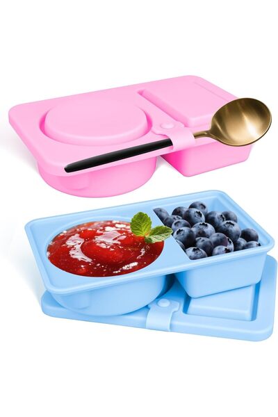 Arabest 2-Piece Collapsible Silicone Snack Containers,Double Compartment Reus...