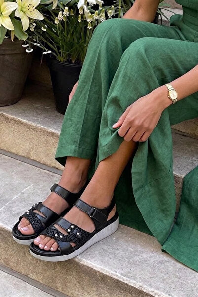 Nubbock Black Glitter Daily Orthopedic Sole Sandals Nk2094