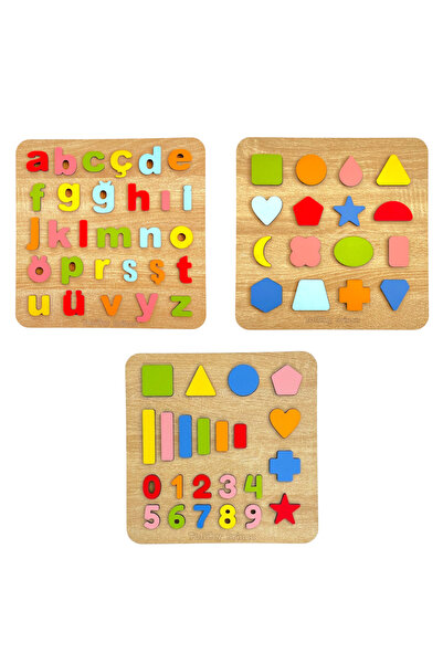 tollihy brinco Ahşap Montessori Büyük Boy Kabartmalı 3 lü Bultak Puzzle Seti ...