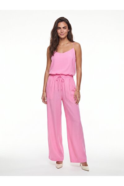 ONLOOX Candy Pink Woven Modal Thin Strap V-Neck Elastic Pants Blouse Bottom T...