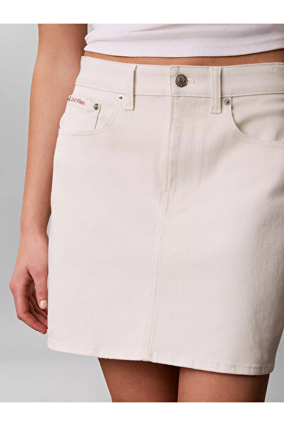 Calvin Klein Kadın Normal Bel Mini Kot Beyaz Etek