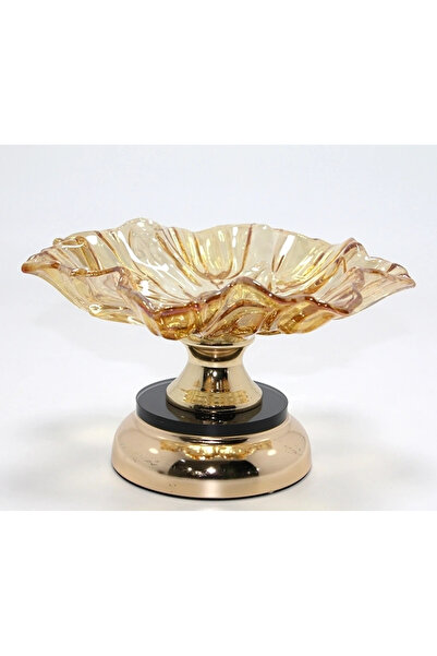 ARMÜZ Decorative Glass Presentation Bowl with Gold Detail on the Feet Alk4887