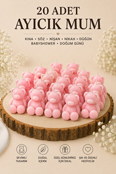 Bead 20 Adet Ayıcık Mum Kına, Söz, Nişan, Nikah, Düğün, Bebek, Babyshower, Do...