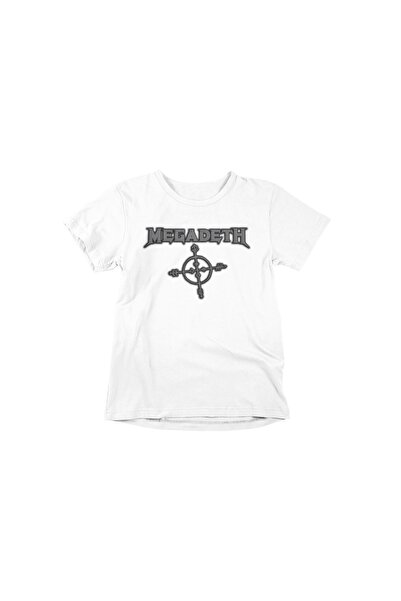 iLovePrints Megadeth Logo Cross White T-Shirt