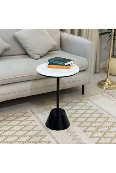 Telal Black service table with white wooden top