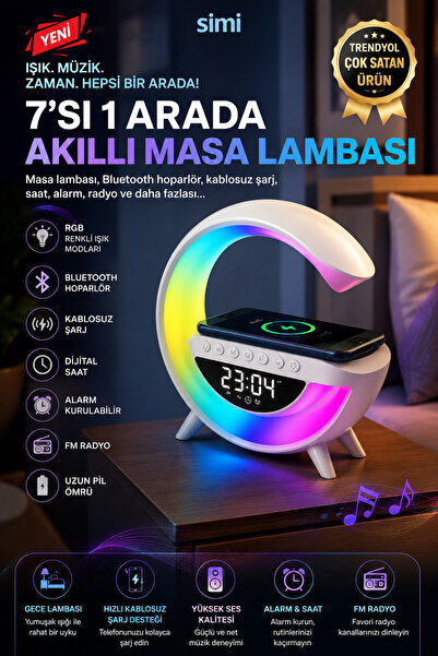 Noas SİMİ - Kablosuz Şarj + Bluetooth Hoparlör + Masa Lambası + Radyo + Alarm...